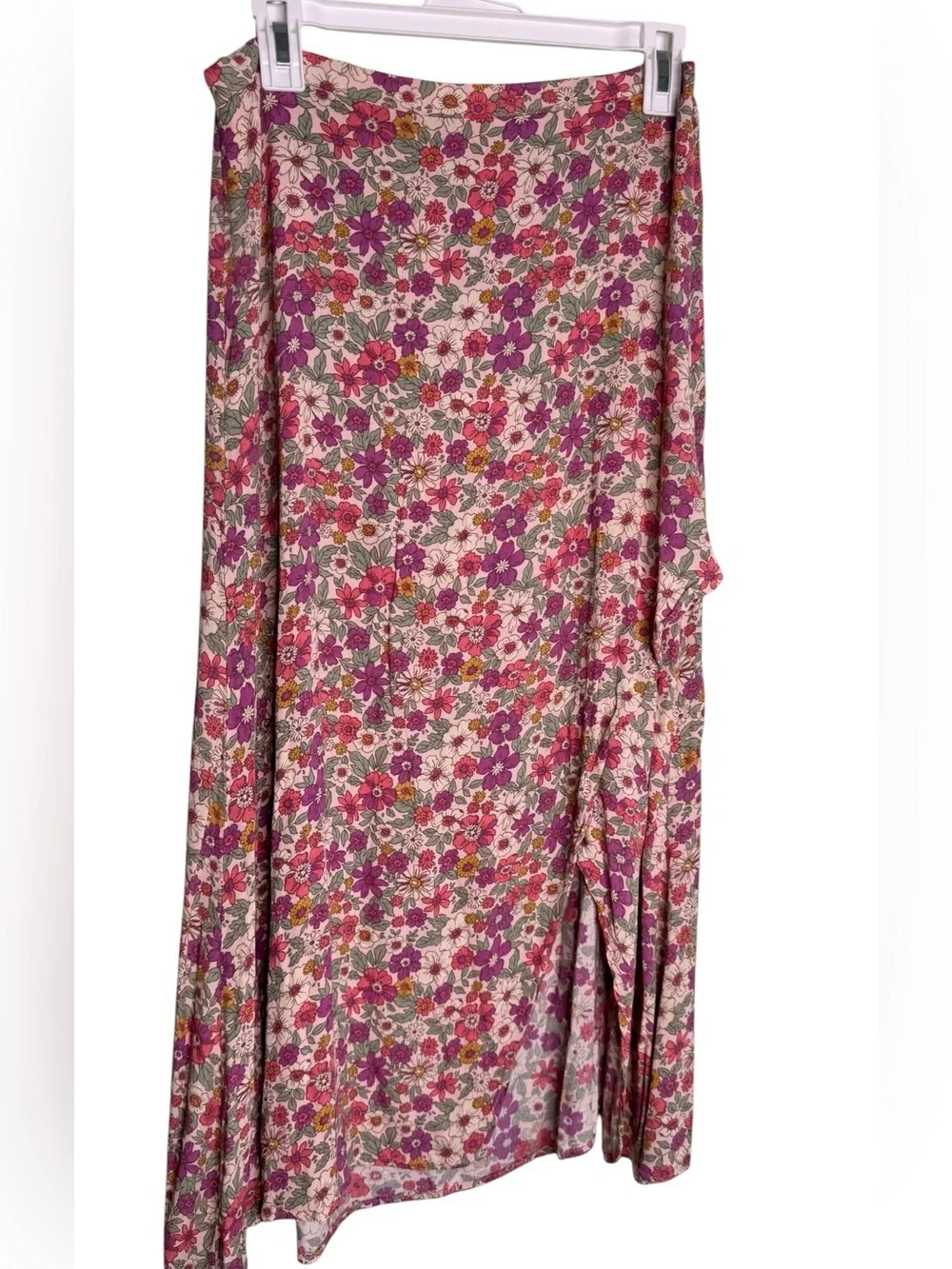 Rewind Floral Midi Skirt Size Medium Boho Cottagecore Pink Purple A-Line